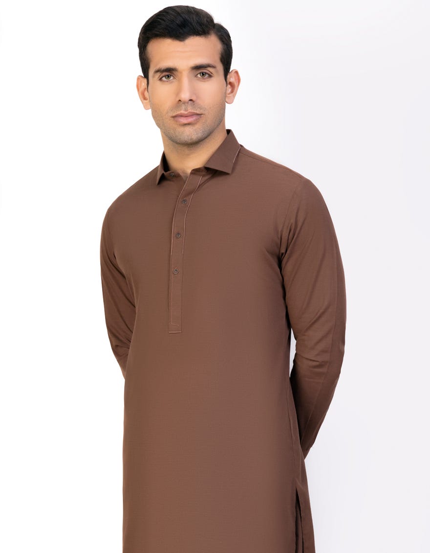 Brown Men's Kameez Shalwar | Jjks-S-32775