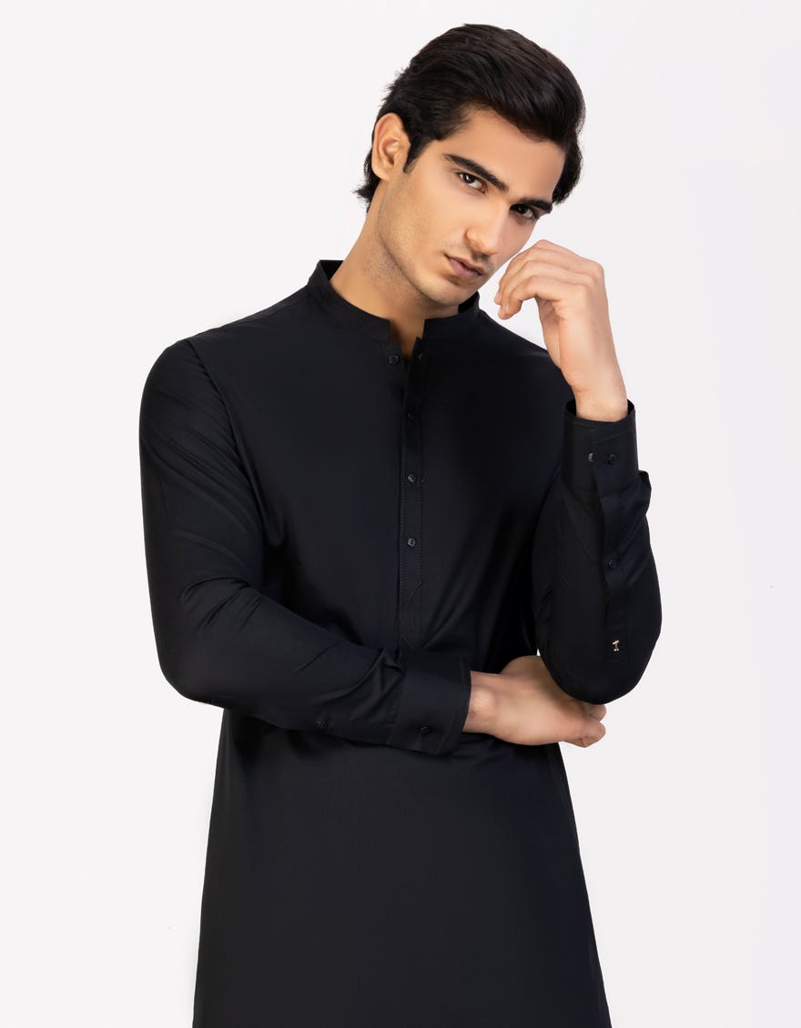 Black Cvc Men's Kurta Pajama | Jjkp-S-32776