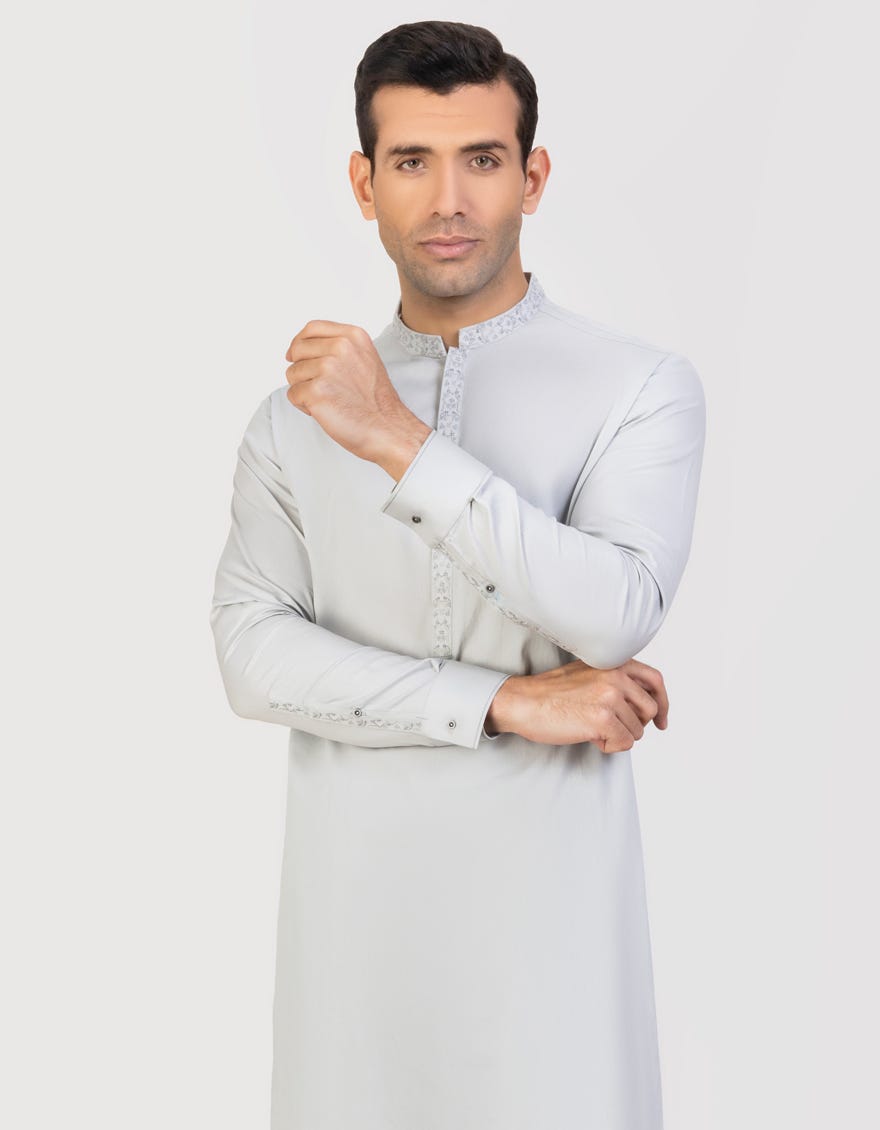 Grey Cotton Men's Kameez Shalwar | Jjks-A-32784