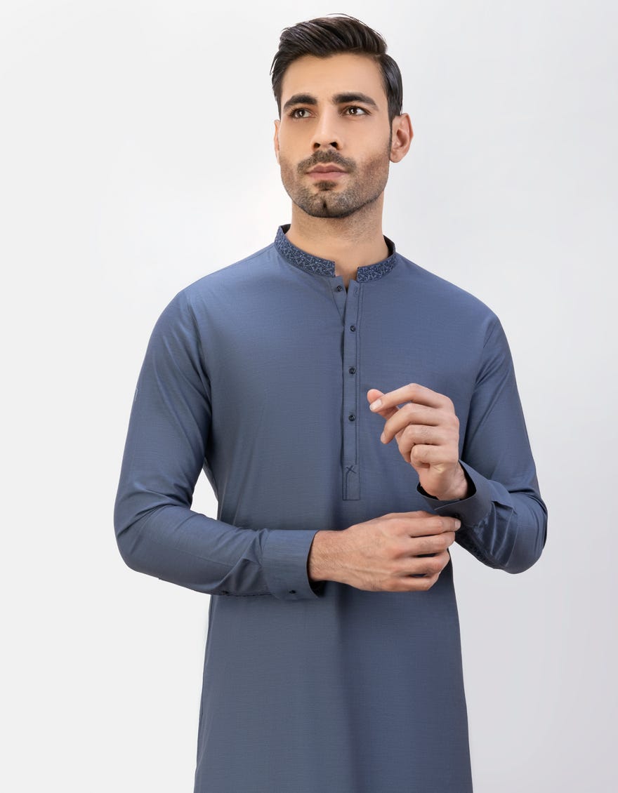 Greyish Green Cotton Men's Kameez Shalwar | Jjks-A-32785