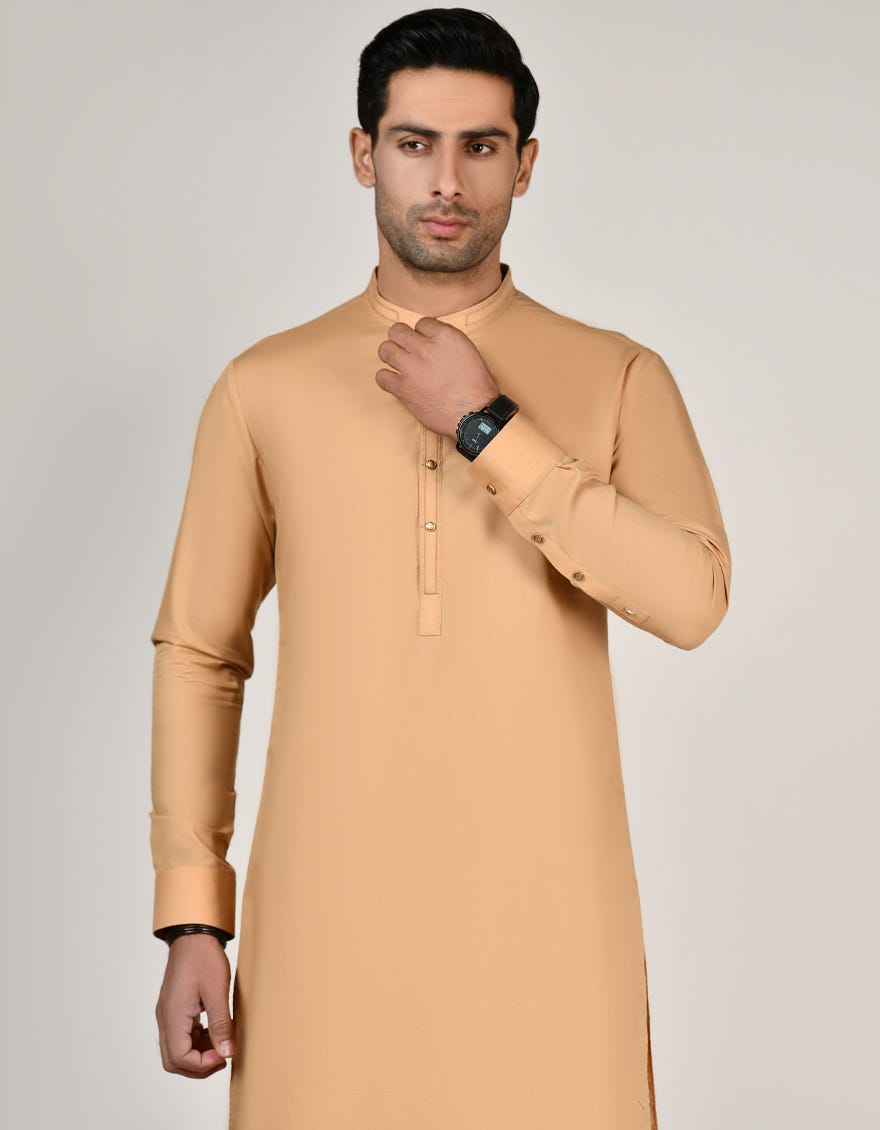 Brick Brown Brown Blended Men's Kameez Shalwar | Jjks-S-32787
