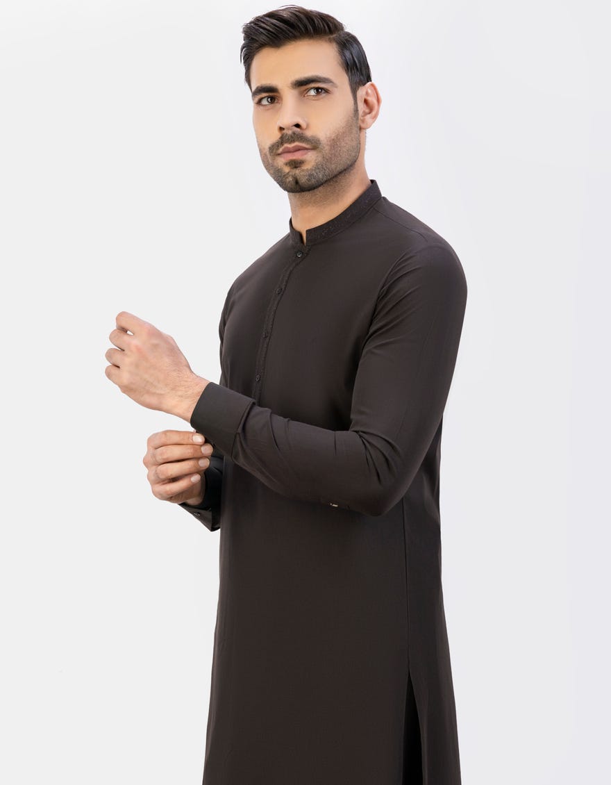 Black Men's Kameez Shalwar | Jjks-S-32788