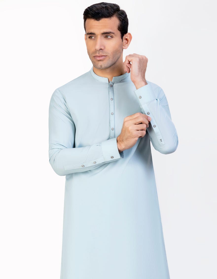 Pale Blue Blended Men's Kameez Shalwar | Jjks-S-32791