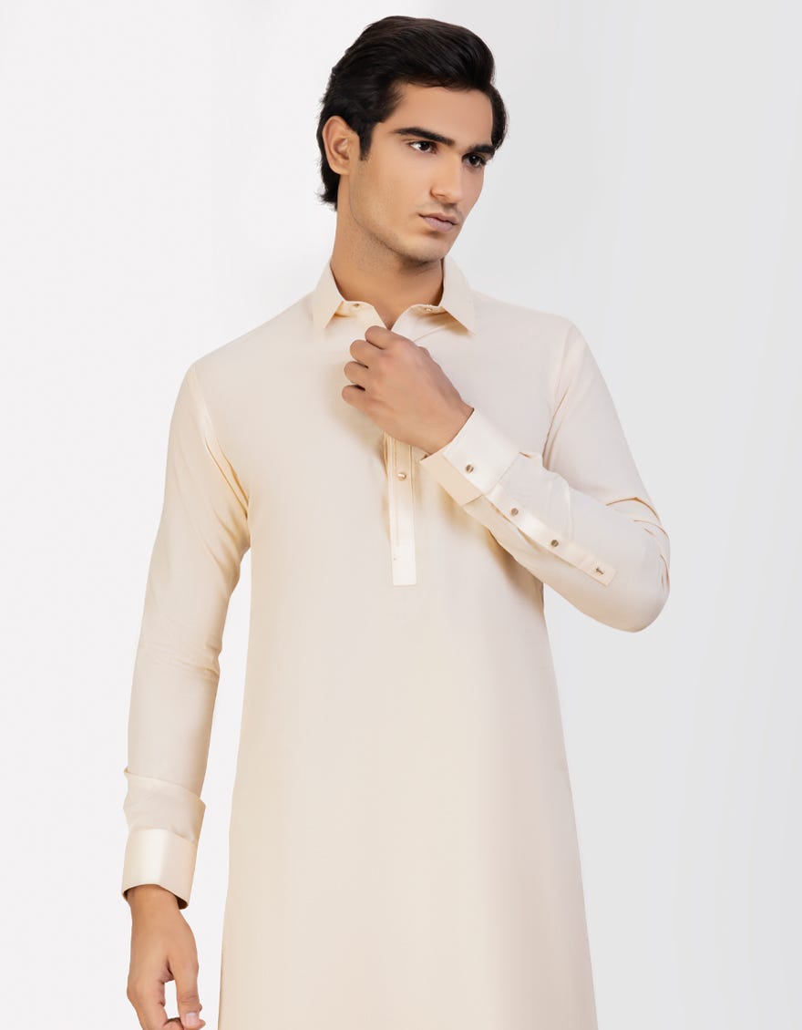 Yellow Blended Men's Kameez Shalwar | Jjks-S-32792