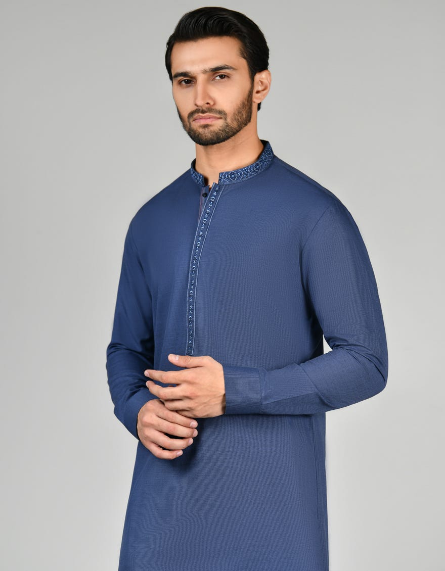 Blue Cvc Men's Kameez Shalwar | Jjks-S-32793