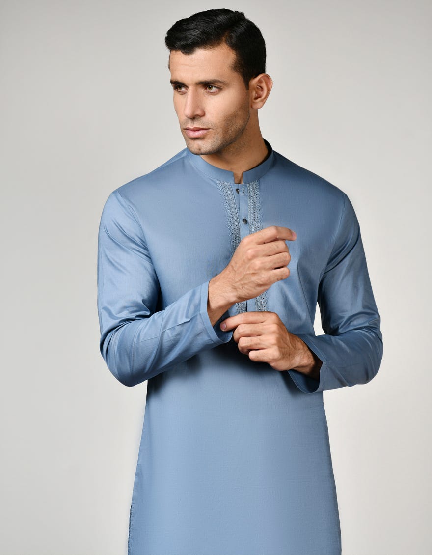 Blue Men's Kurta | Jjk-S-32811