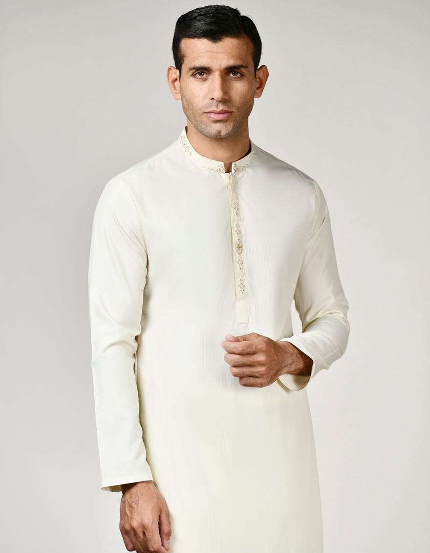 Cream Blended Men's Kameez Shalwar | Jjks-S-32812