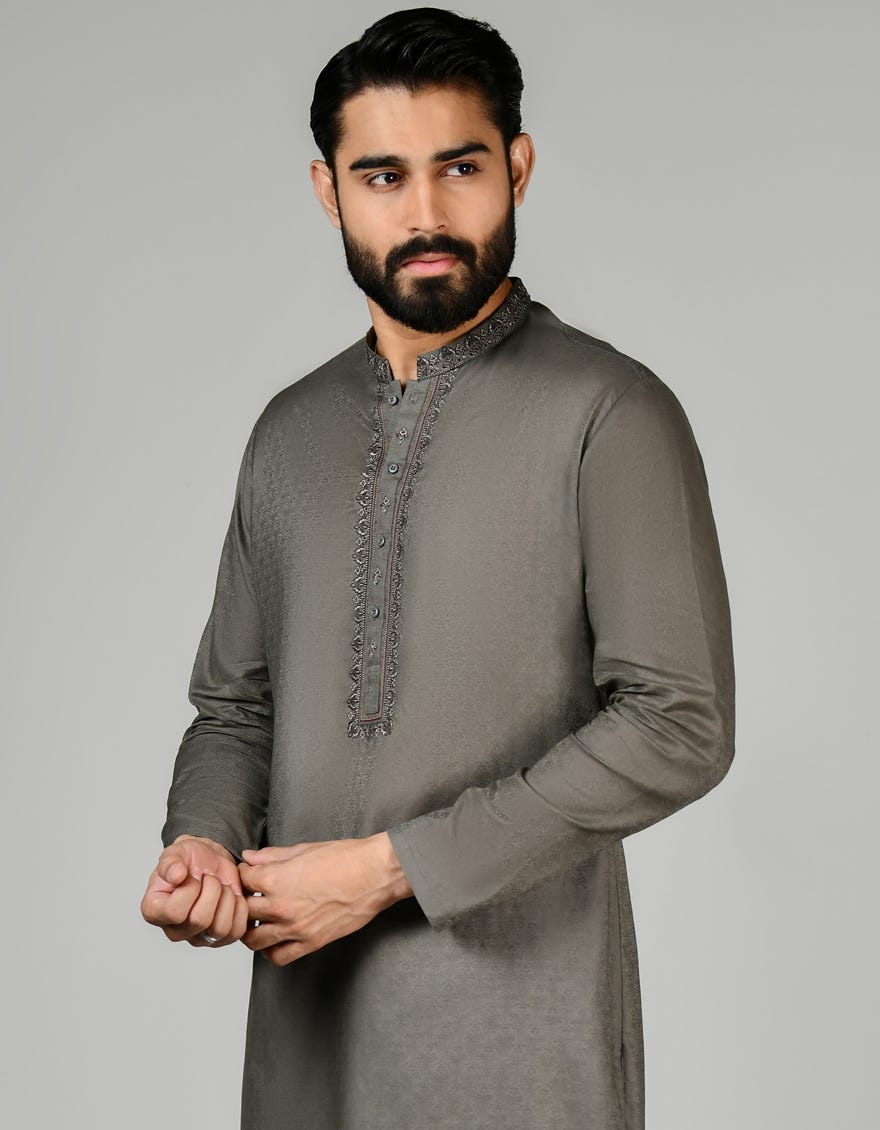 Army Green Cotton Men's Kurta | Jjk-S-32813