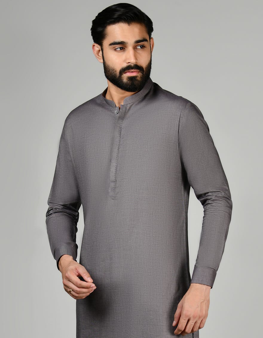 Grey Cotton Men's Kameez Shalwar | Jjks-S-32820