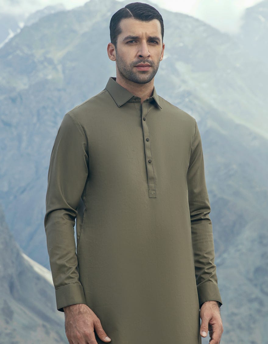 Kahi Green Cotton Men's Kameez Shalwar | Jjks-S-32824