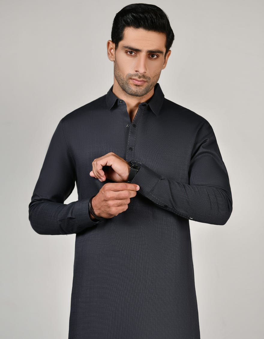 Black Cotton Men's Kameez Shalwar | Jjks-A-32825