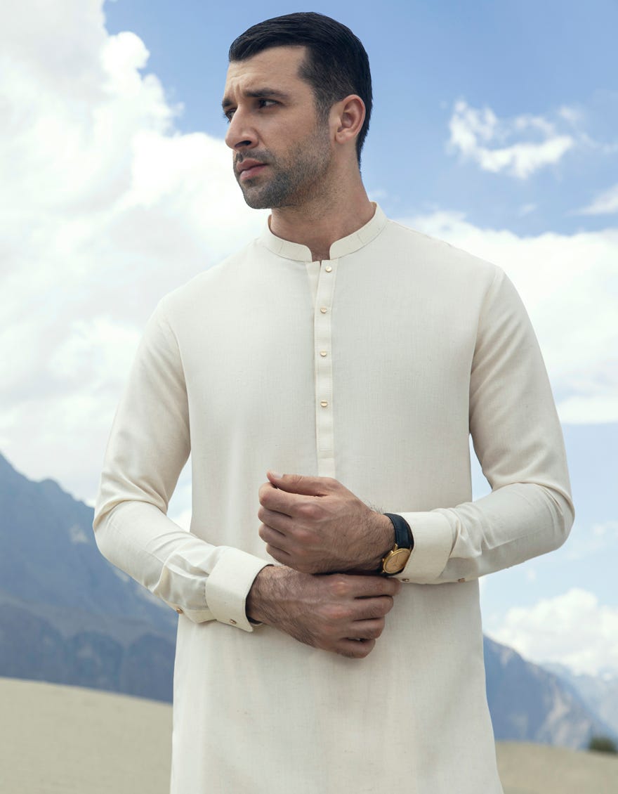 Cream Blended Men's Kameez Shalwar | Jjks-A-32828
