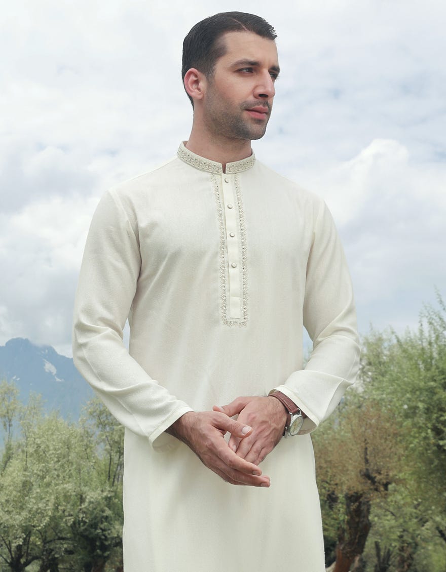 Off White Ayudhiya Men's Kameez Shalwar | Jjks-A-32831