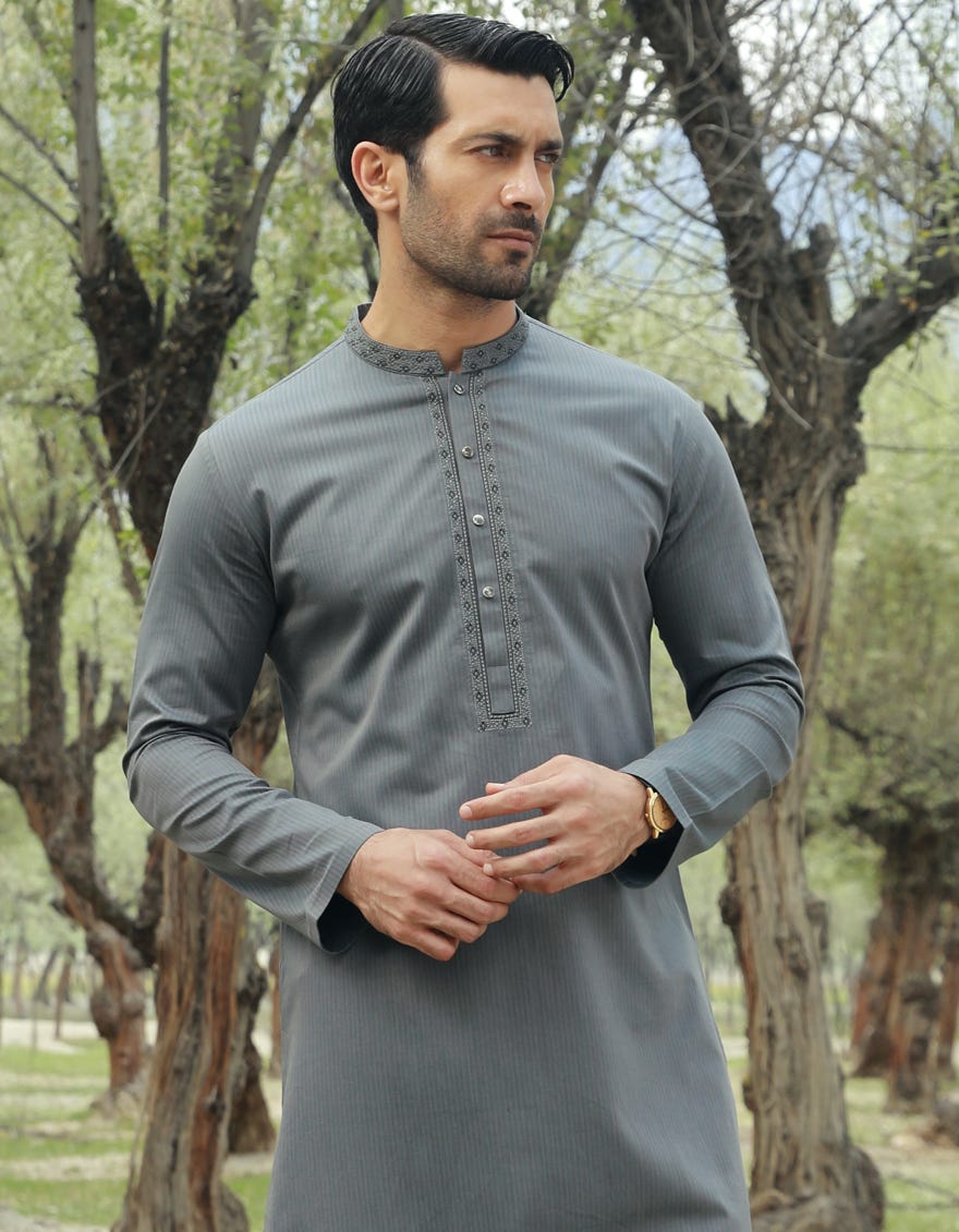 Teal Grey Cotton Men's Kurta | Jjk-A-32832