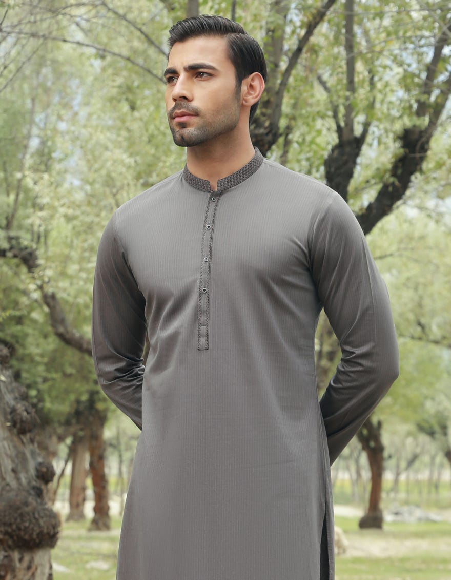 Teal Grey Cotton Men's Kurta | Jjk-A-32833