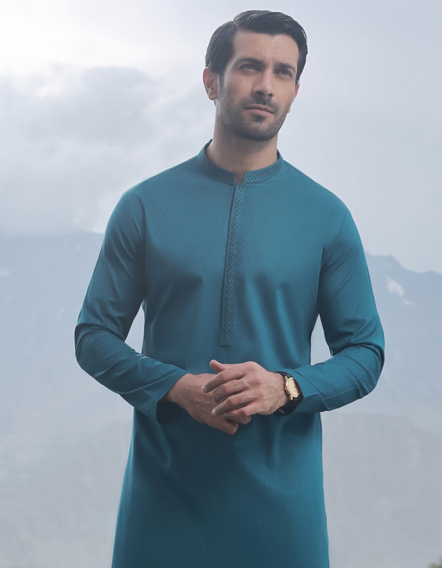 Teal Cotton Men's Kurta | Jjk-A-32835