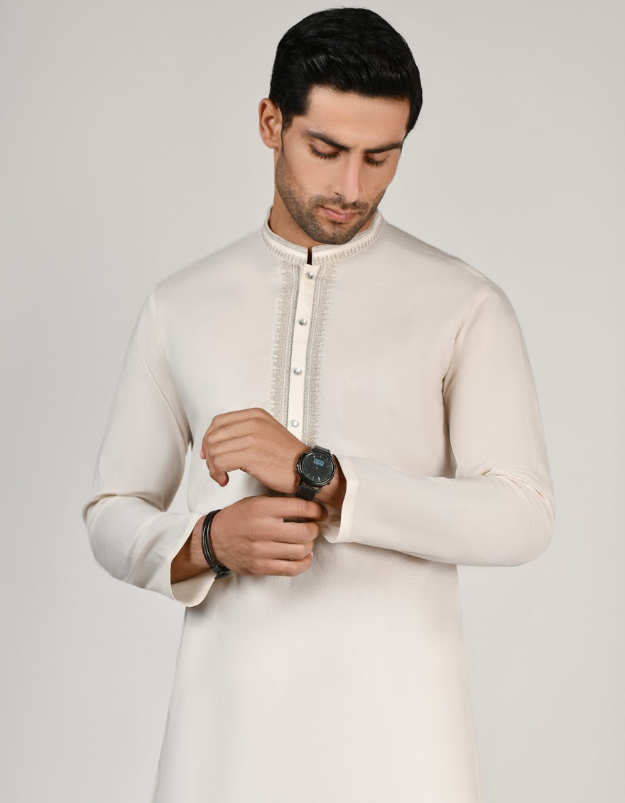 Cream Cotton Men's Kurta | Jjk-A-32837