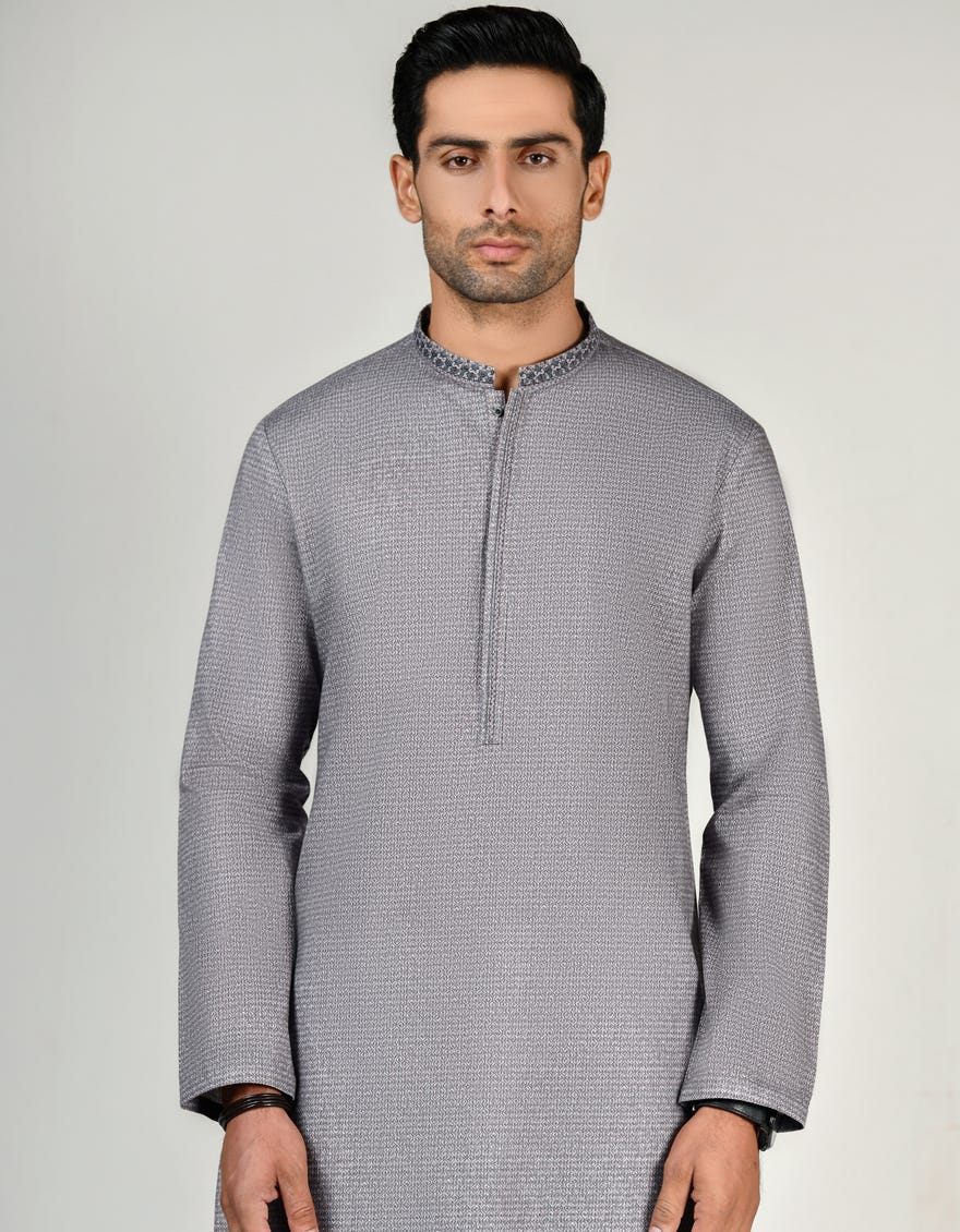 Grey Cotton Men's Kurta | Jjk-W-32840