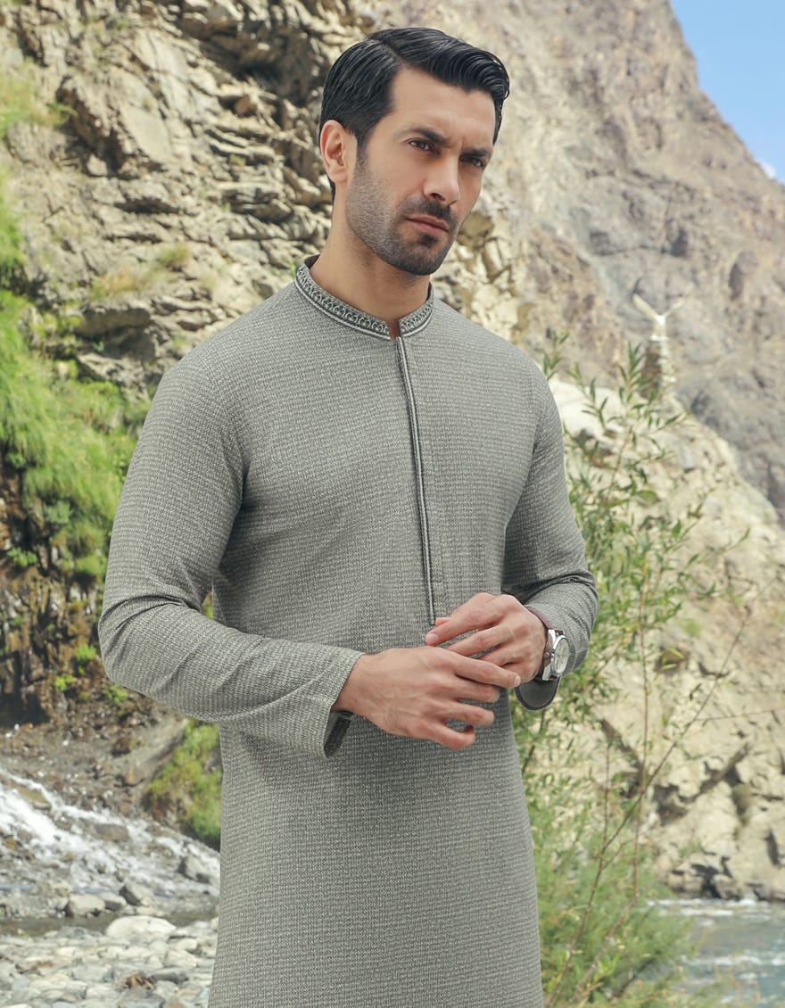 Stone Grey Cotton Men's Kurta | Jjk-W-32842