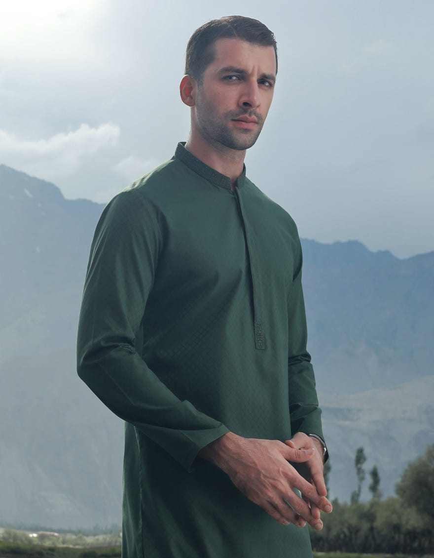 Green Cotton Men's Kurta | Jjk-A-32843