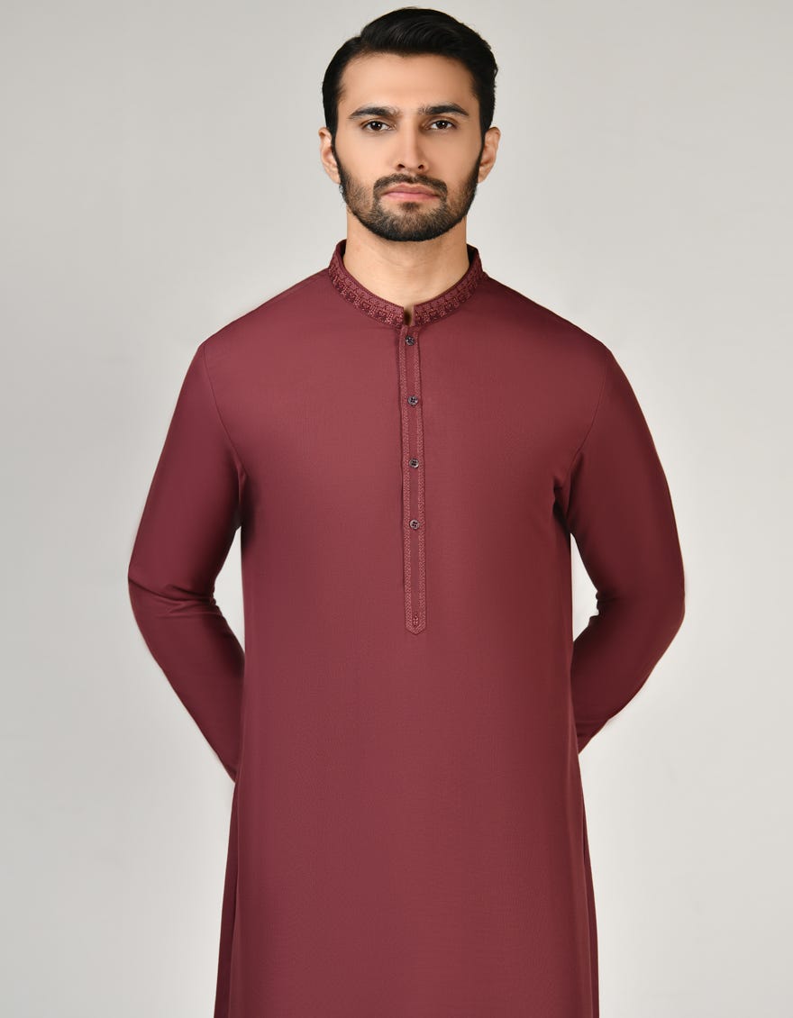 Maroon Blended Men's Kameez Shalwar | Jjks-W-32844