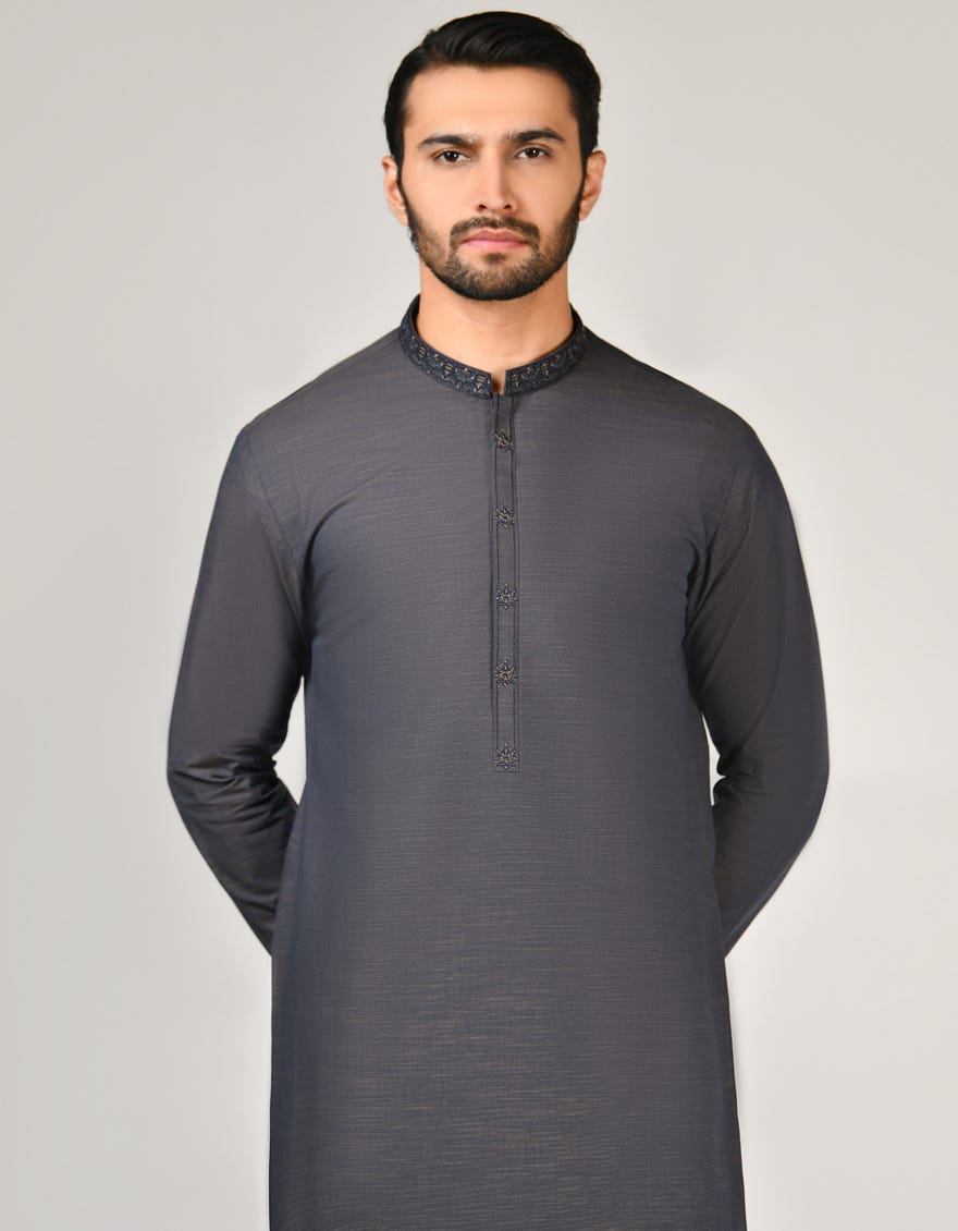 Grey Cotton Men's Kurta | Jjk-A-32848