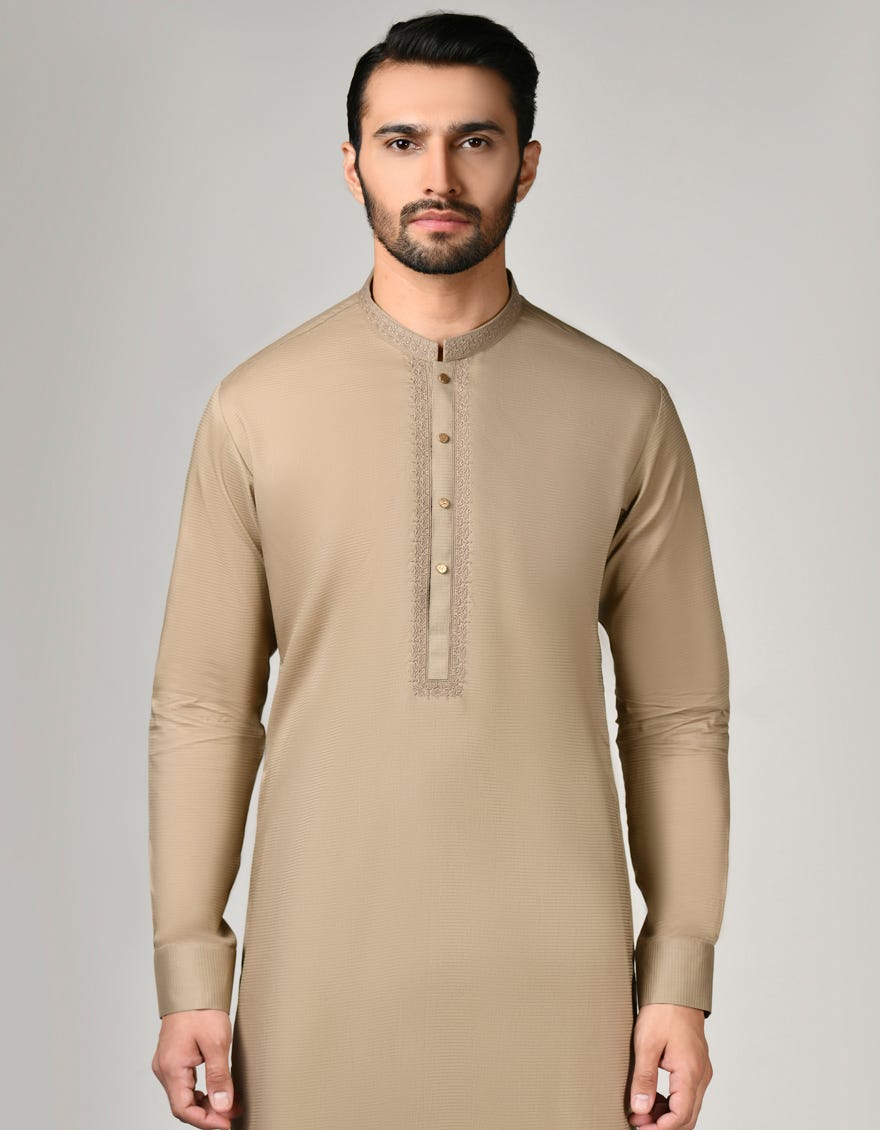 Brown Cotton Men's Kameez Shalwar | Jjks-A-32859