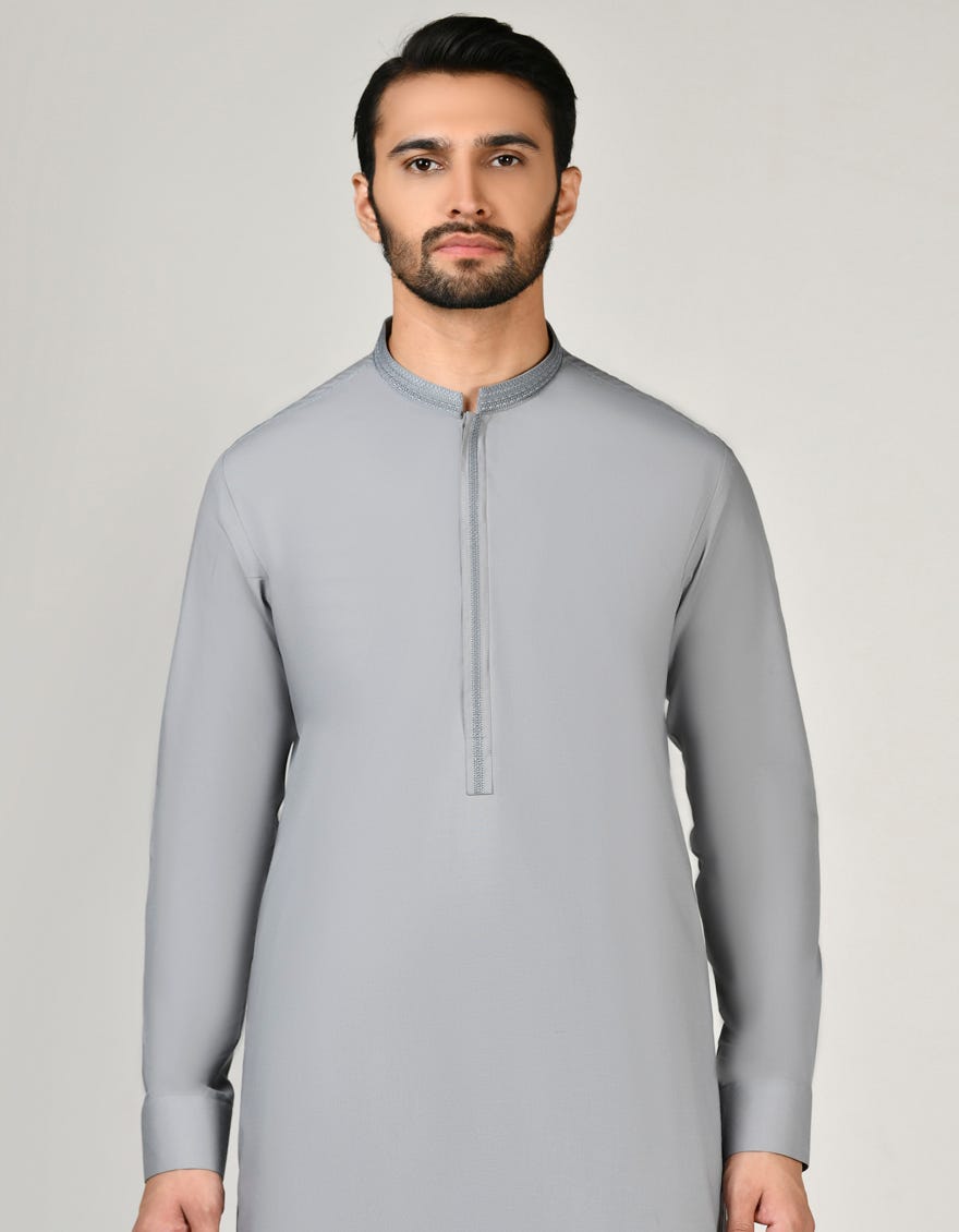 Grey Blended Men's Kameez Shalwar | Jjks-A-32860