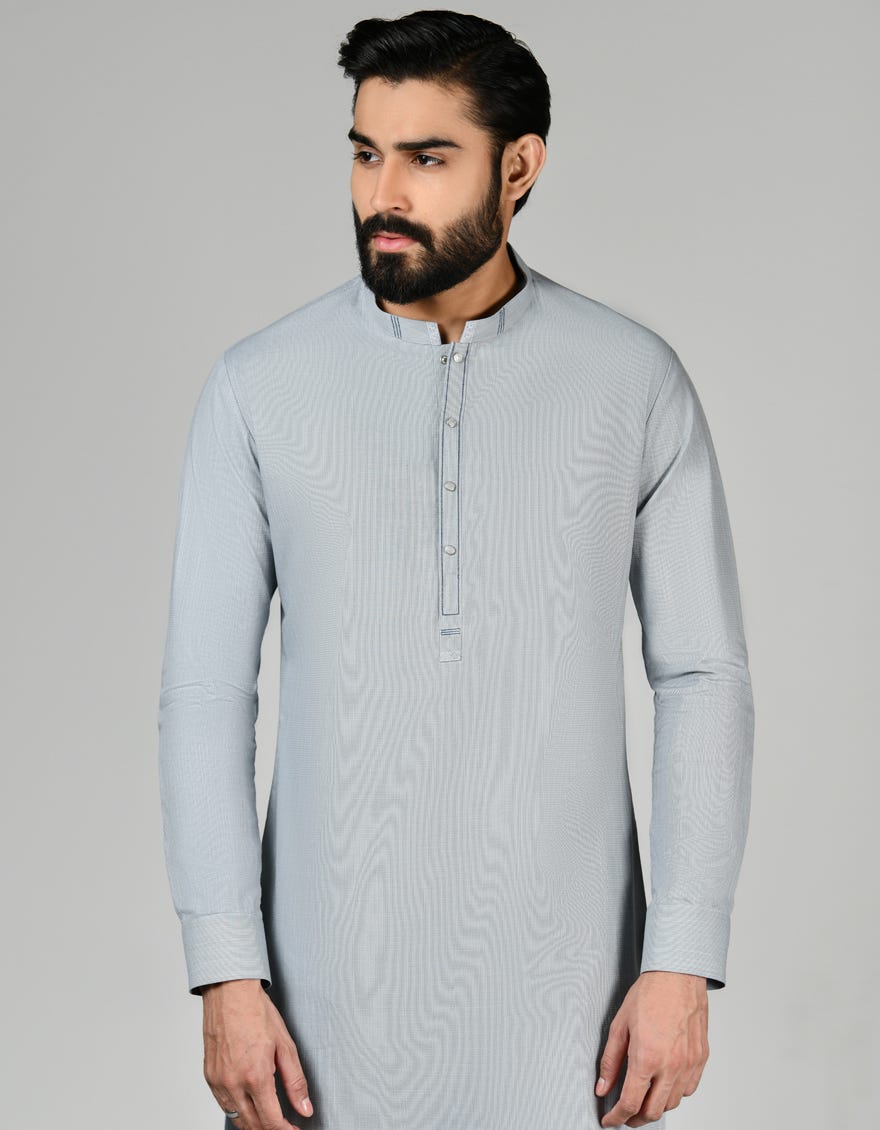 Bluish Grey Cotton Men's Kameez Shalwar | Jjks-S-32864