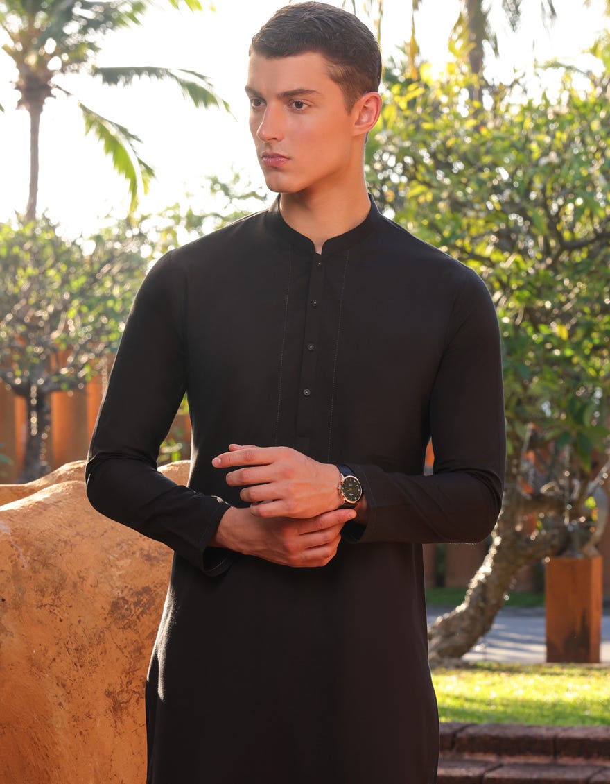 Black Cotton Men's Kurta | Jjk-A-32866