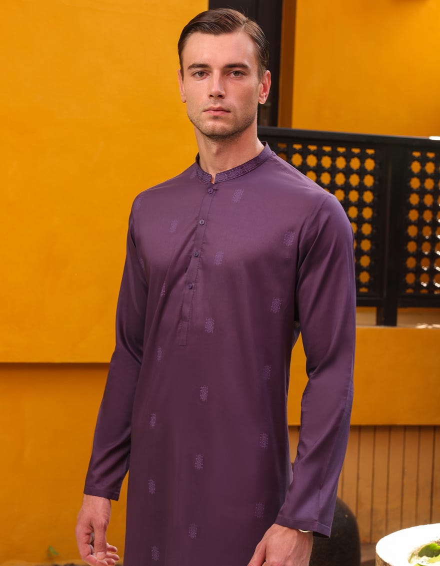 Dark Purple Cotton Men's Kurta | Jjk-S-32872