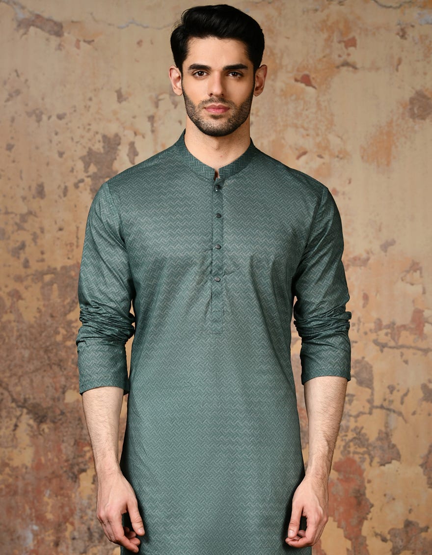 Dark Green Cotton Men's Kurta | Jjk-S-32877