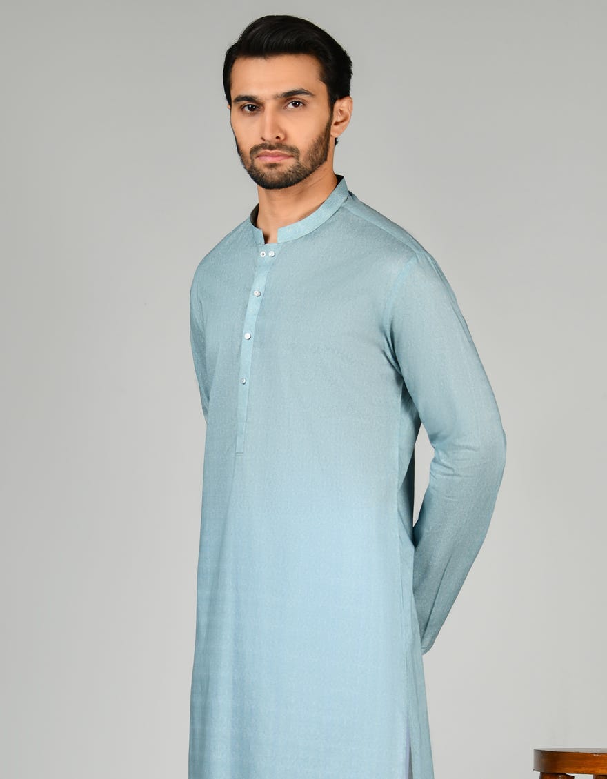 Aqua Blue Cotton Men's Kurta | Jjk-S-32878