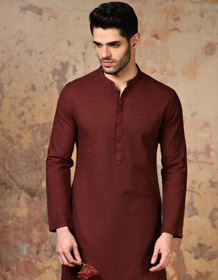 Maroon Cotton Men's Kurta | Jjk-A-32879