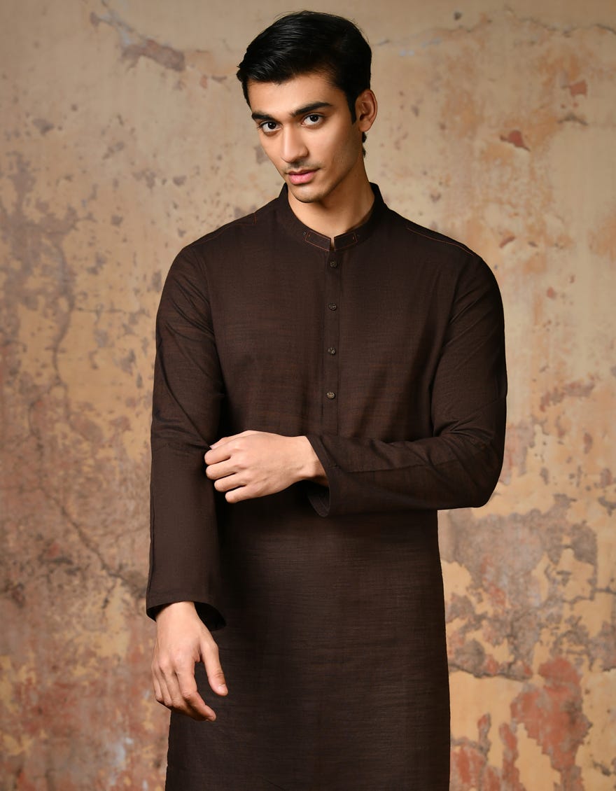 Dark Brown Cotton Men's Kurta | Jjk-A-32880