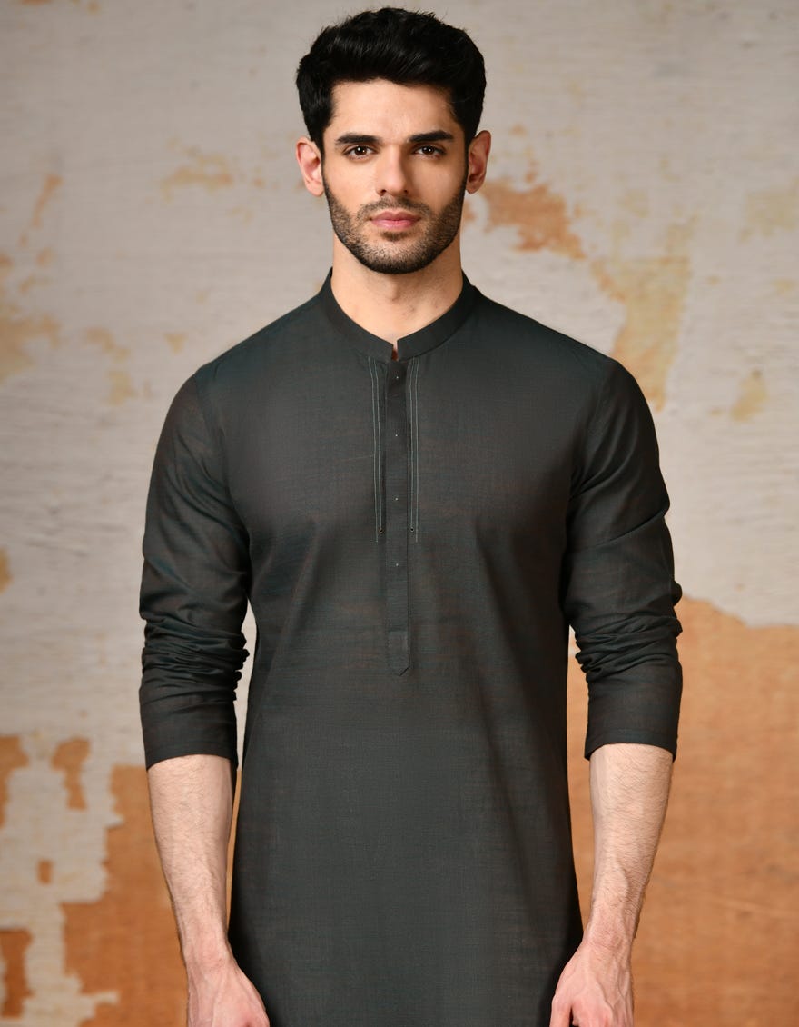 Dull Green Cotton Men's Kurta | Jjk-A-32882