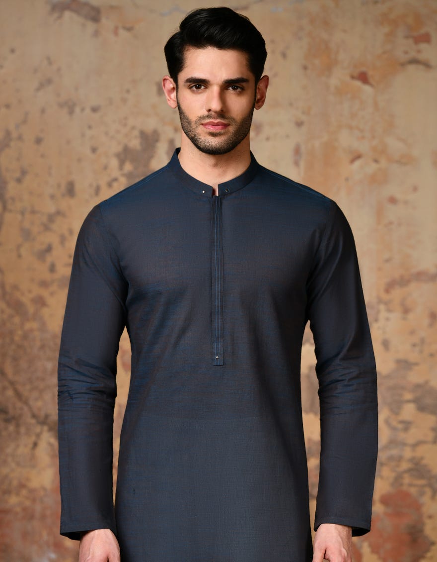 Dull Blue Cotton Men's Kurta | Jjk-A-32881