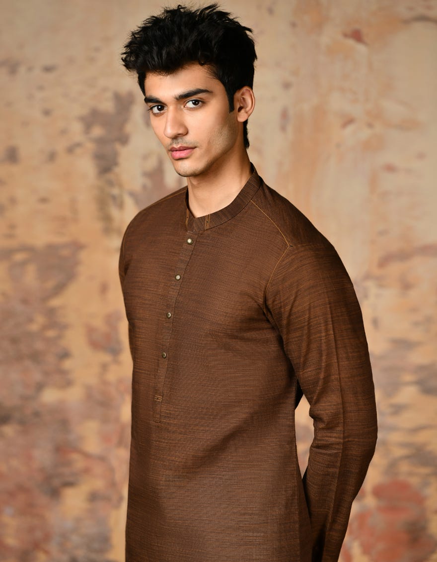 Rust Cotton Men's Kurta | Jjk-A-32883
