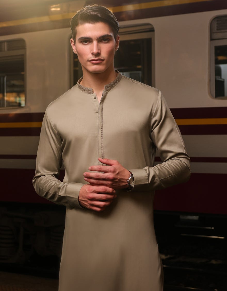 Sage Green Cotton Men's Kameez Shalwar | Jjks-S-32884