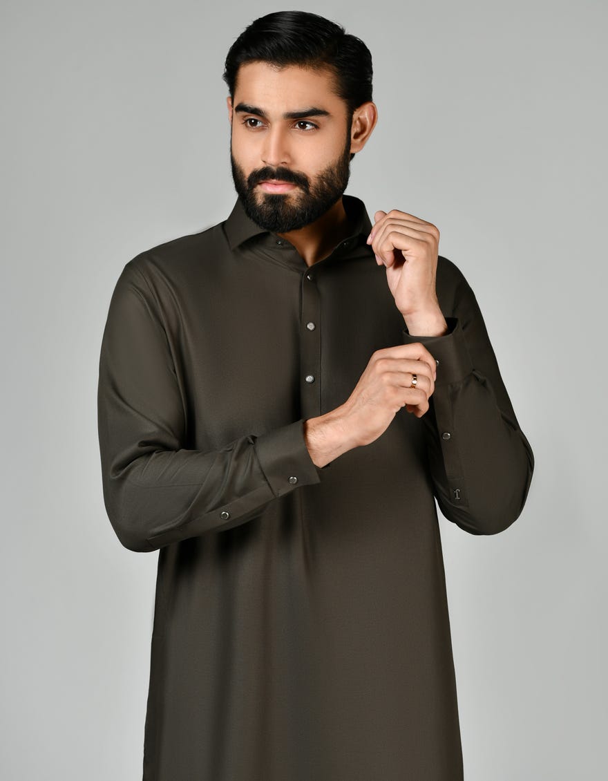 Green Blended Men's Kameez Shalwar | Jjks-S-32889