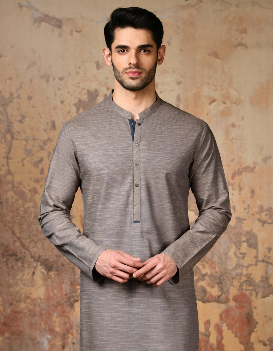 Mud Brown Cotton Men's Kurta | Jjk-S-32896