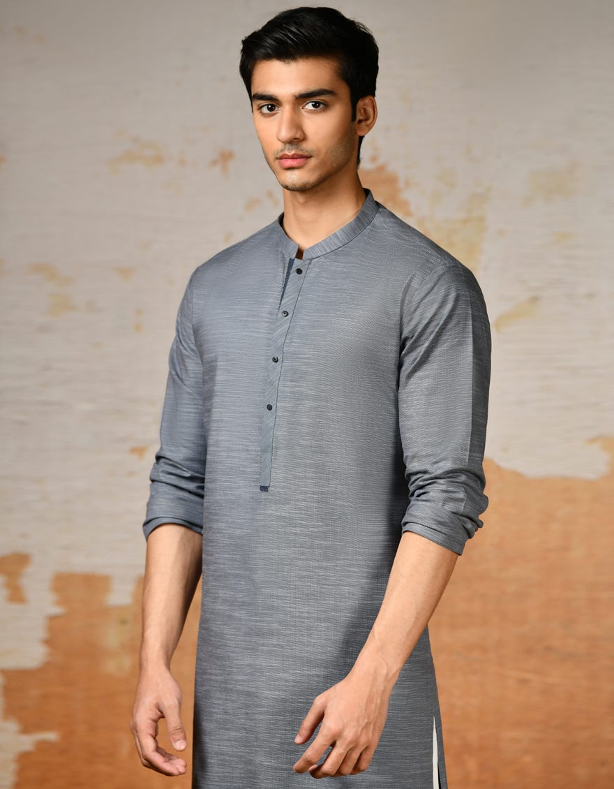 Bluish Grey Cotton Men's Kurta | Jjk-S-32897