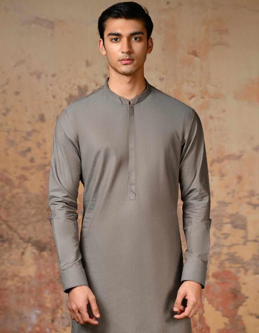 Grey Cotton Men's Kameez Shalwar | Jjks-S-32898