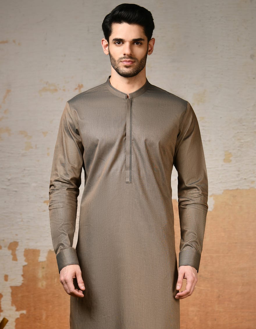 Brown Cotton Men's Kameez Shalwar | Jjks-S-32900