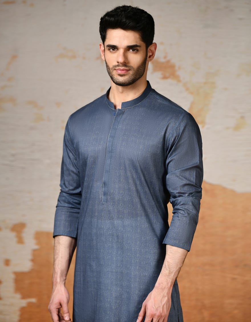 Blue Cotton Men's Kurta | Jjk-S-32902