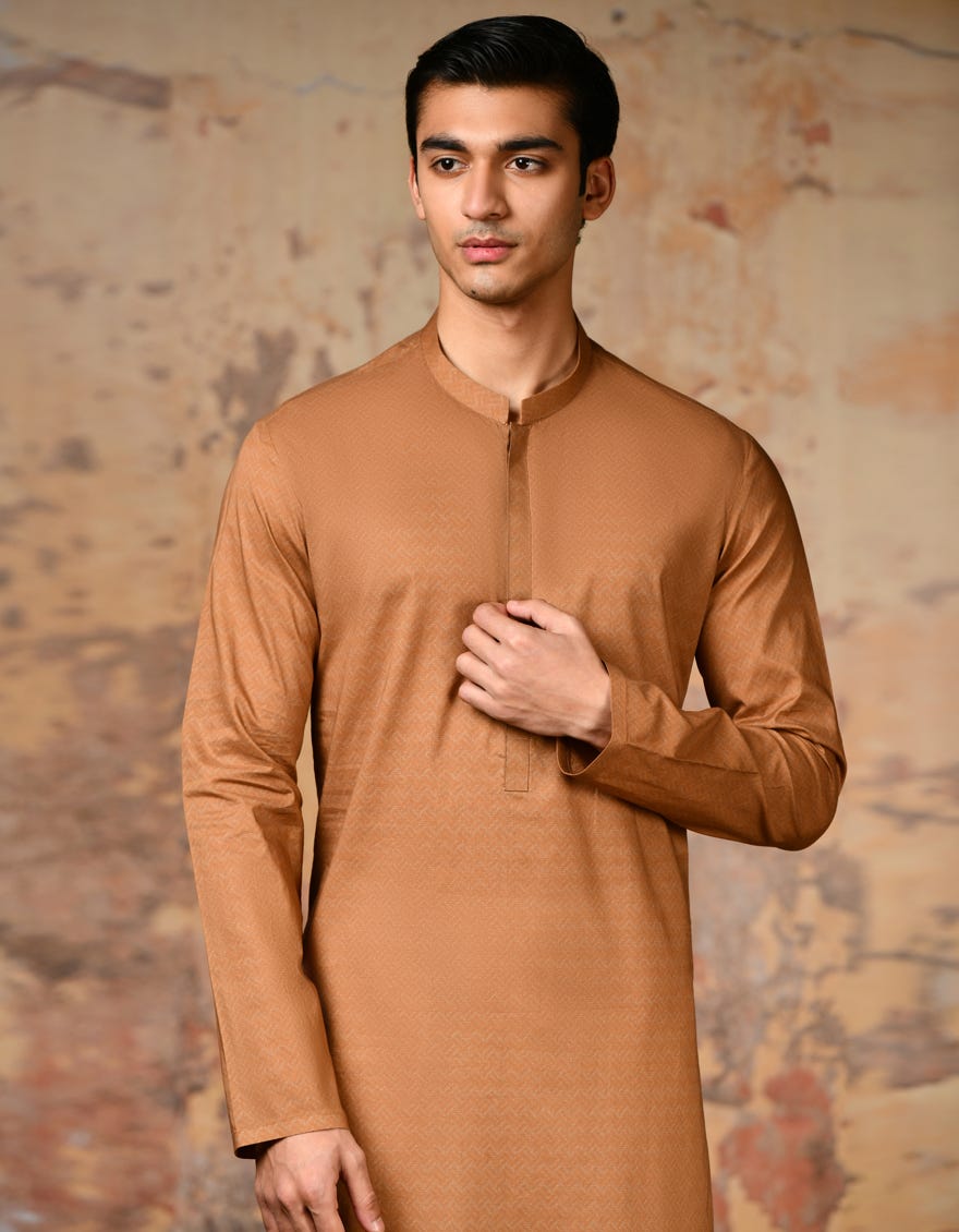 Rust Cotton Men's Kurta | Jjk-S-32903