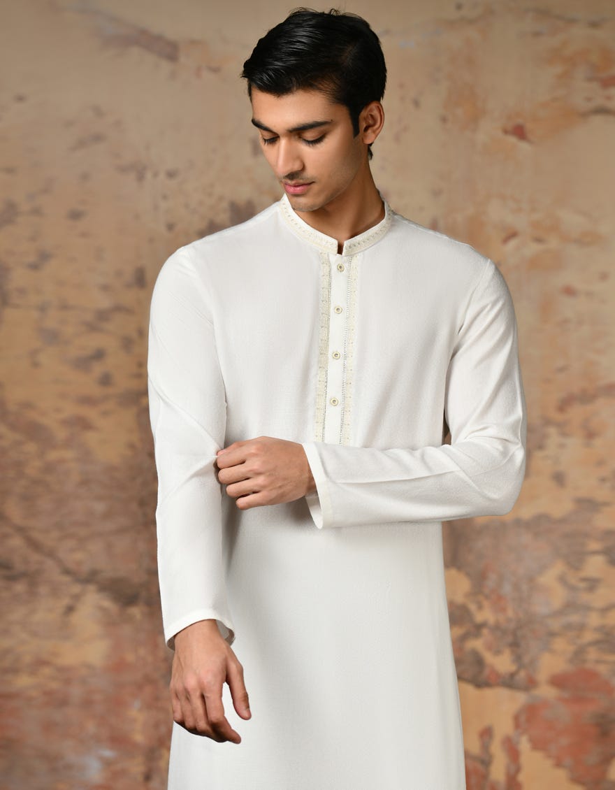 White Blended Men's Kameez Shalwar | Jjks-A-32905