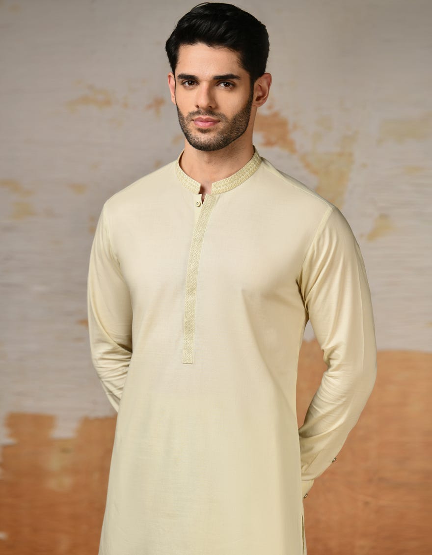 Cream Cotton Men's Kameez Shalwar | Jjks-S-32908