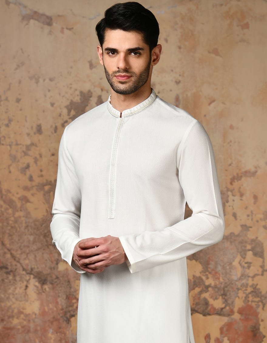 Off White Blended Men's Kameez Shalwar | Jjks-A-32909