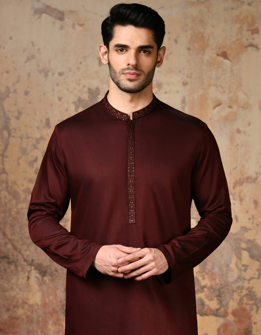Shaded Red Cotton Men's Kurta | Jjk-A-32918